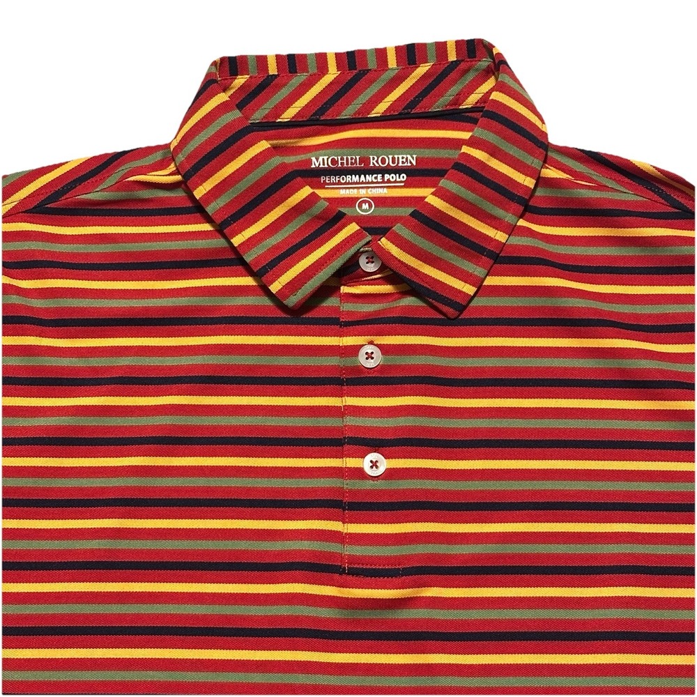 Michael Rouen Performance Polo Shirt Golf‎ Sz M Athletic Fit Striped Multicolor